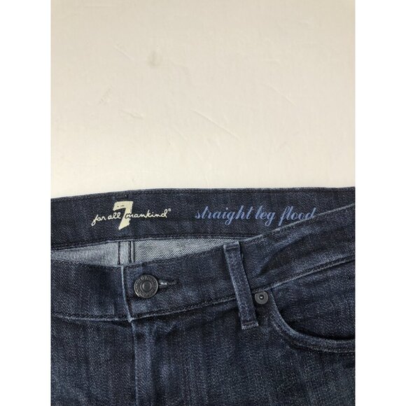 7 For All Mankind Straight Leg Flood Woman 31x28 Blue Denim Jeans Stretch - Picture 4 of 8
